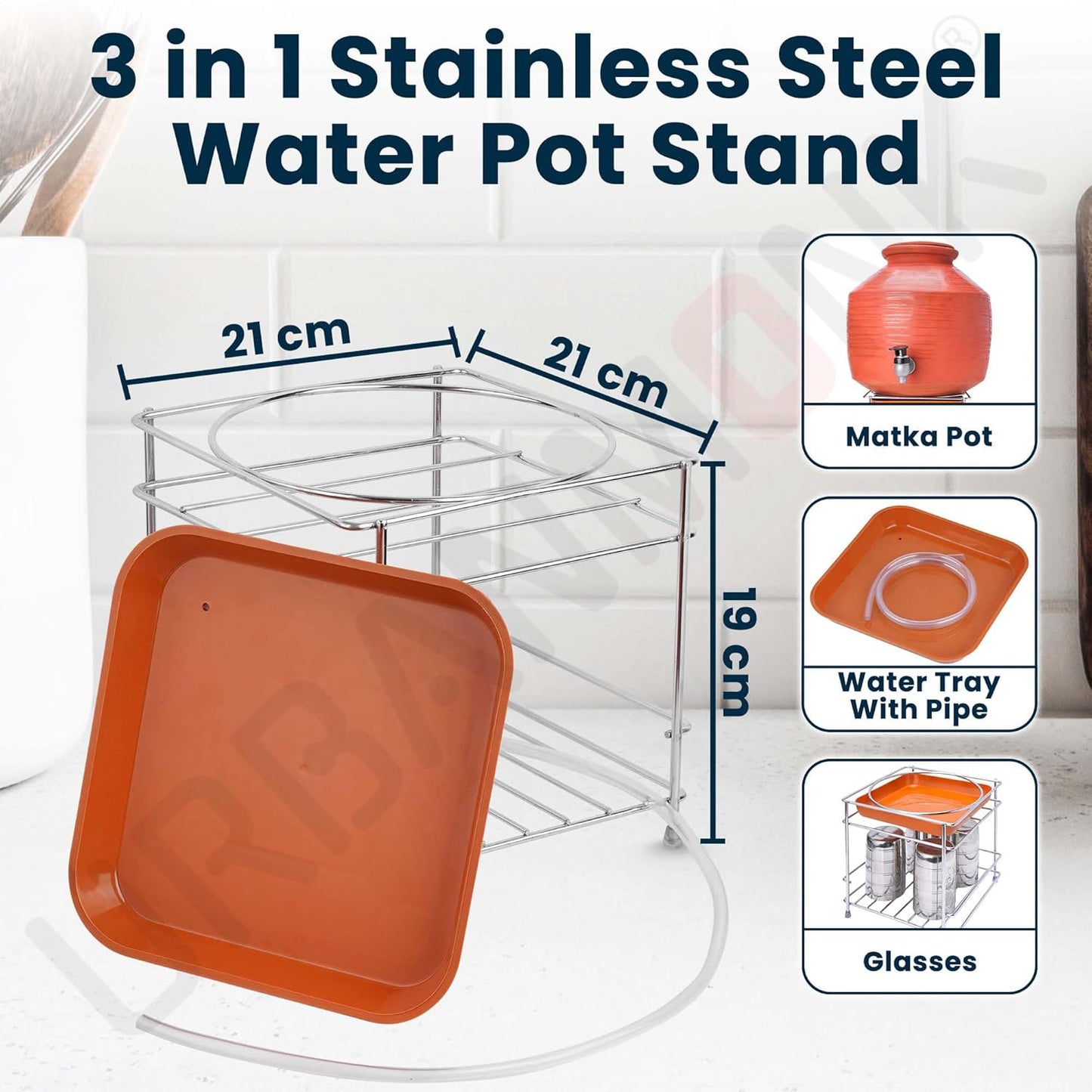 UK-0834 Round Surface Matka Stand for Water Pot | Pot Stand for kitchen utensils | Steel Matka Stand for Kitchen | Water Pot Stand for Kitchen| 8 X 8 X 7.5 Inch