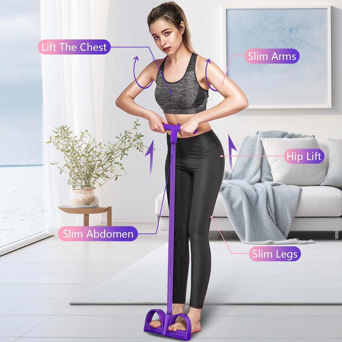 UK-1053 Pull Rope 4 Tube Tighten Waist Sit Up Training Rope for Fitness Training