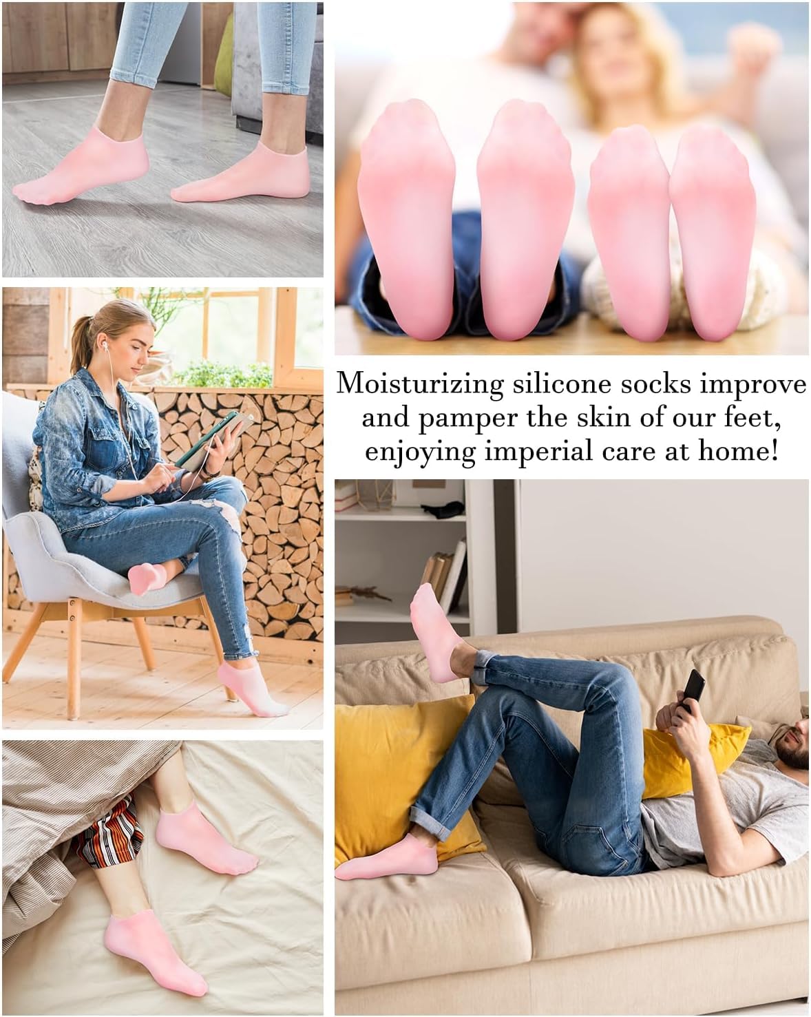 UK-1030 Silicone Heavy Quality Gel socks for dry, cracked feet that moisturise and heal cracked heels Multicoloured Natural Oil Spa Gel Socks