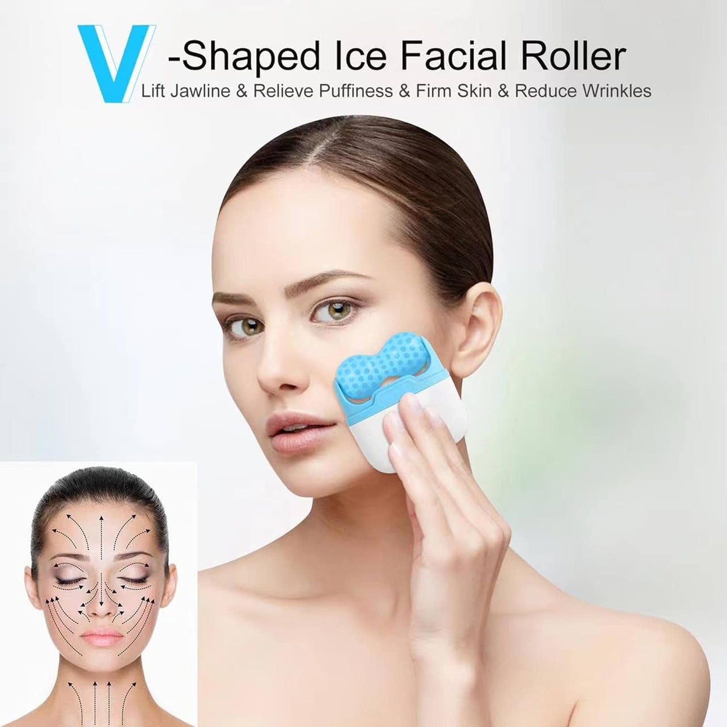 UK-0844 2 in 1 Upgraded Ice Roller For Face and Eyes, Neck and Body | For Puffy Eyes, Pimple | Easy to Use and Carry | Unbreakable and Reusable | Glowing and Clear Skin, Women Gift