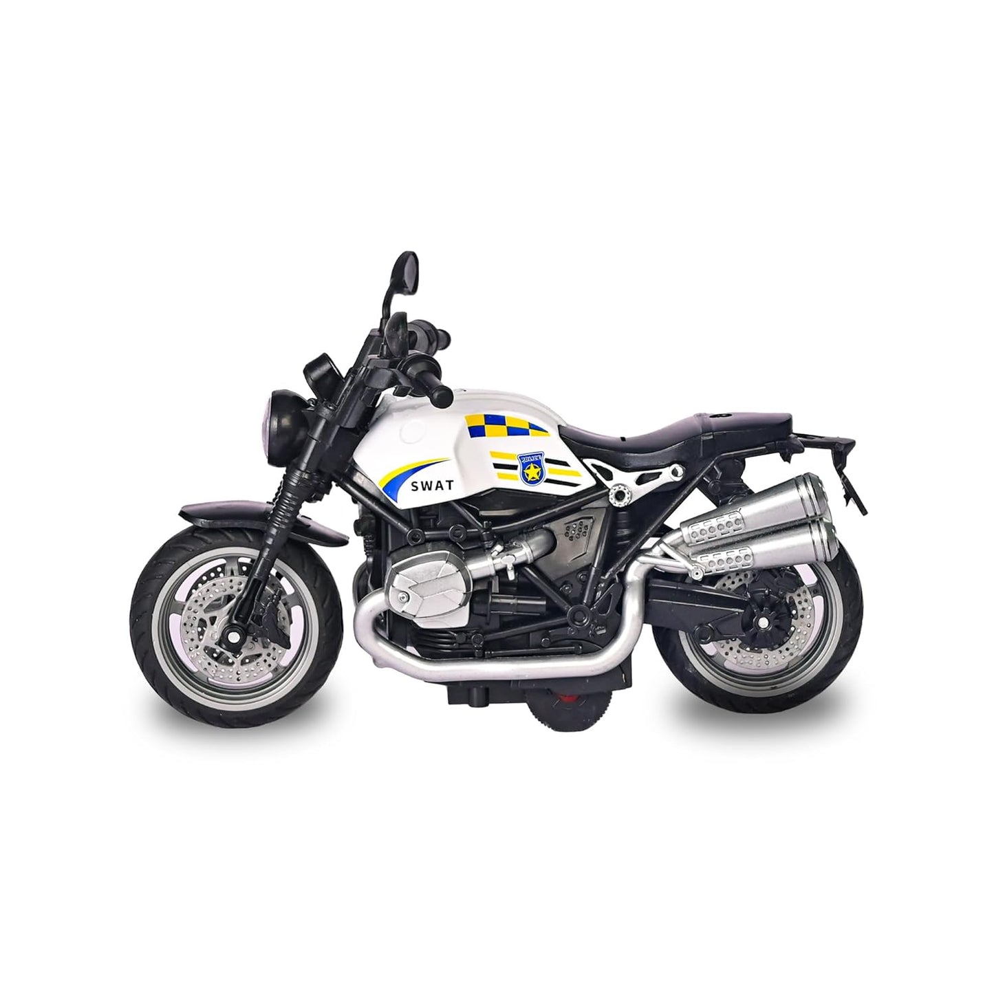 UK-0947 Police Bike Toy for Kids | 1:12 Scale Motorcycle Model | Rubber Tyres, Alloy Body | Random Color