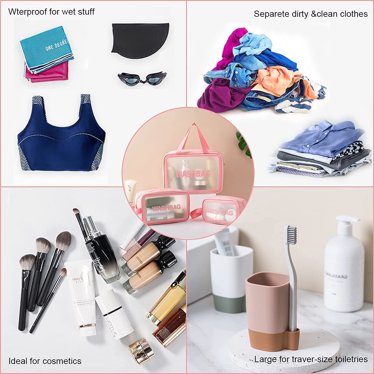 UK-0712 WASHBAG, Clear Makeup Pouch Set, Cosmetic Organizer Bag for Women and Girls Travel Waterproof Toiletry Storage Kit (3Pcs)