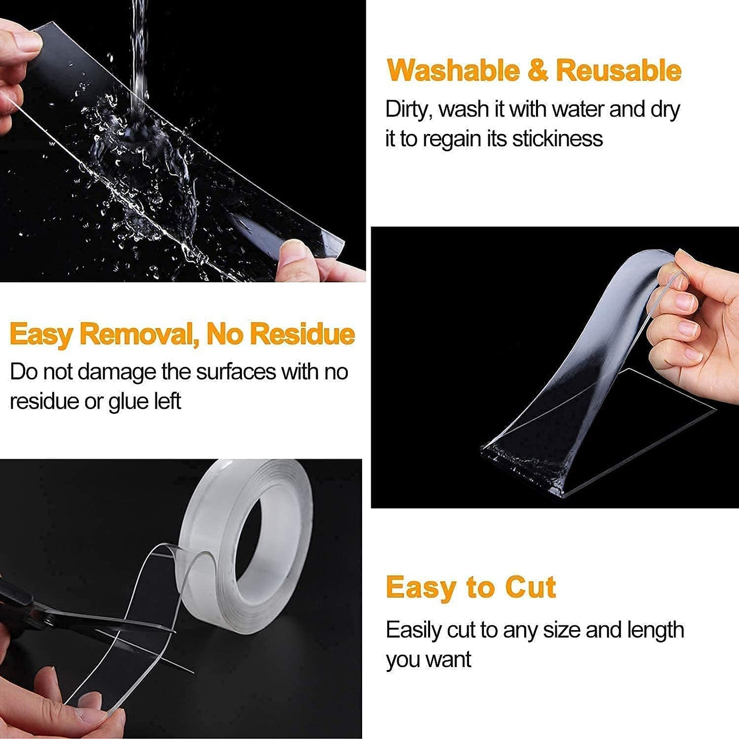 UK-0107 3 Meter Multipurpose Double Sided Tape - Adhesive Silicone Tape, Heavy Duty, Heat Resistant, Multi-Functional, Removable, Washable, Reusable Anti-Slip Gel Nano Grip Tape