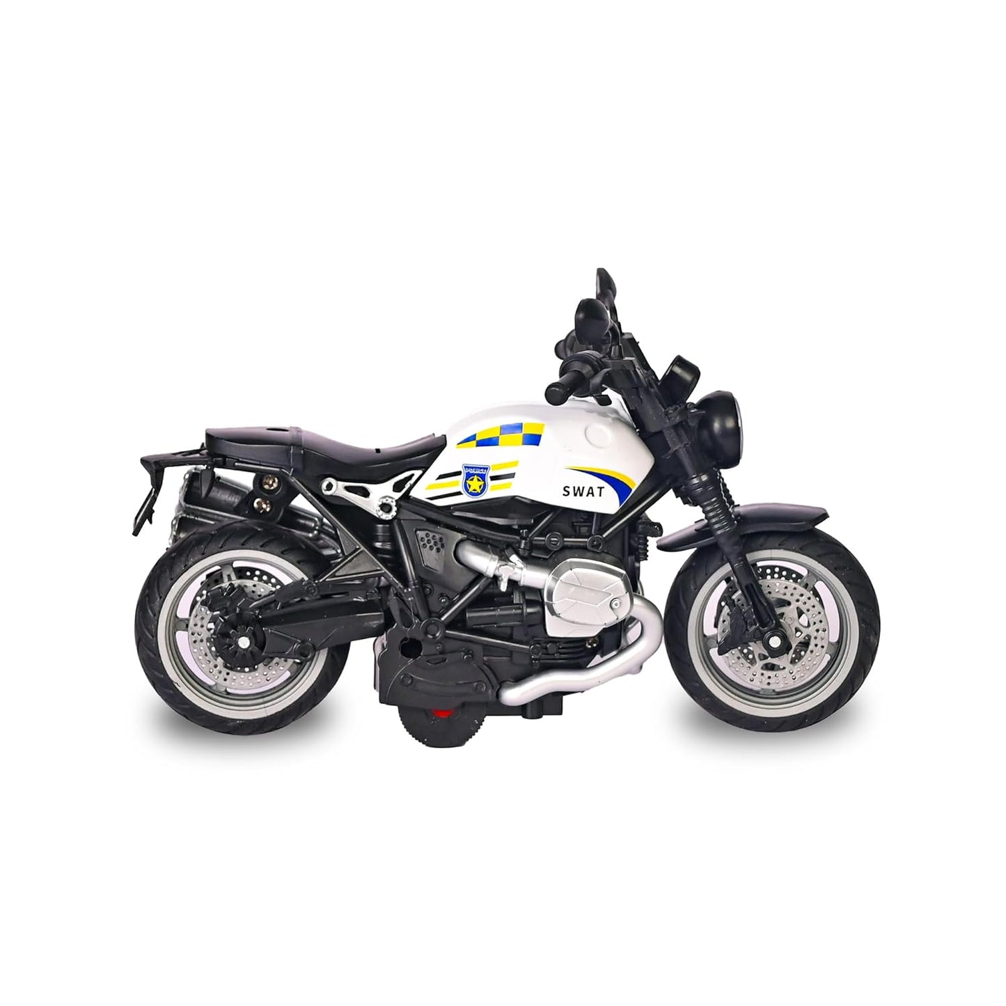 UK-0947 Police Bike Toy for Kids | 1:12 Scale Motorcycle Model | Rubber Tyres, Alloy Body | Random Color