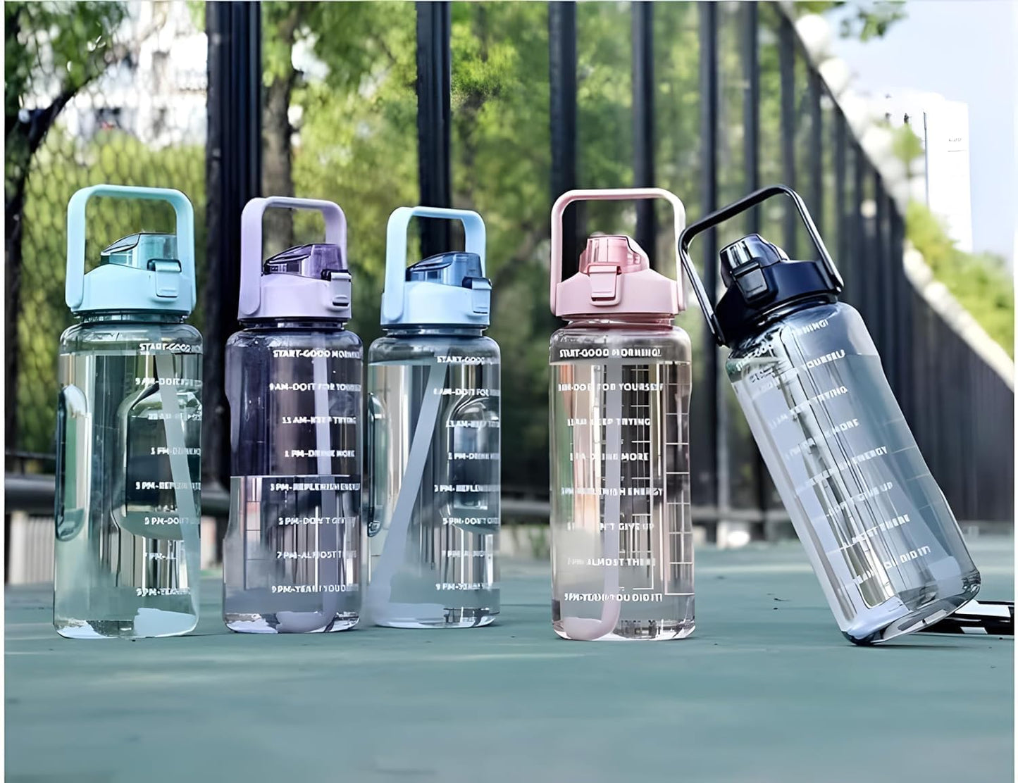 UK-0915 2 L Gym Belt Straw Transparent Motivational Water Bottles|Time Marker Leak Proof&Break-Proof|Best Usage For Office/School/College/Gym/Travel Bottle|Bpa-Free Sports Bottle