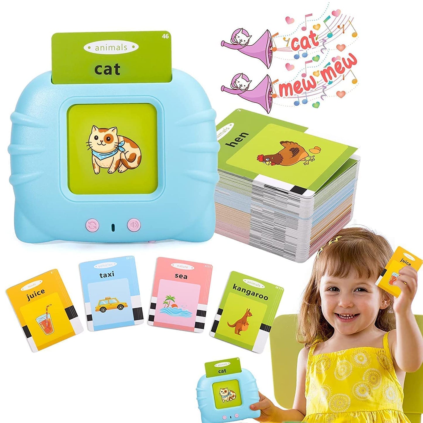 UK-0853 Talking Flash Card for Kids 112 Card Early Language 224 Words Education Learning Device for Kids Ages 1-6