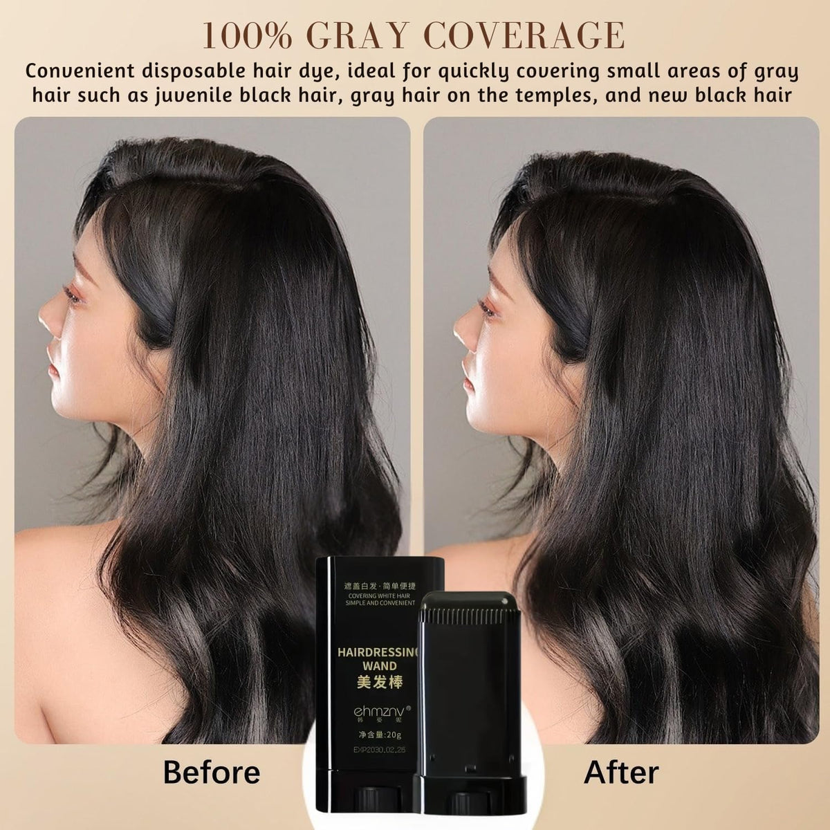 UK-1038 Hair Dye Stick Comb Waterproof and Sweat-Proof Root Touch-Up, Long Lasting Hairdressing Wand, Easy Hair Coloring Applicator for Men and Women, Quick Grey Hair Cover-Up Stick for Black Hair