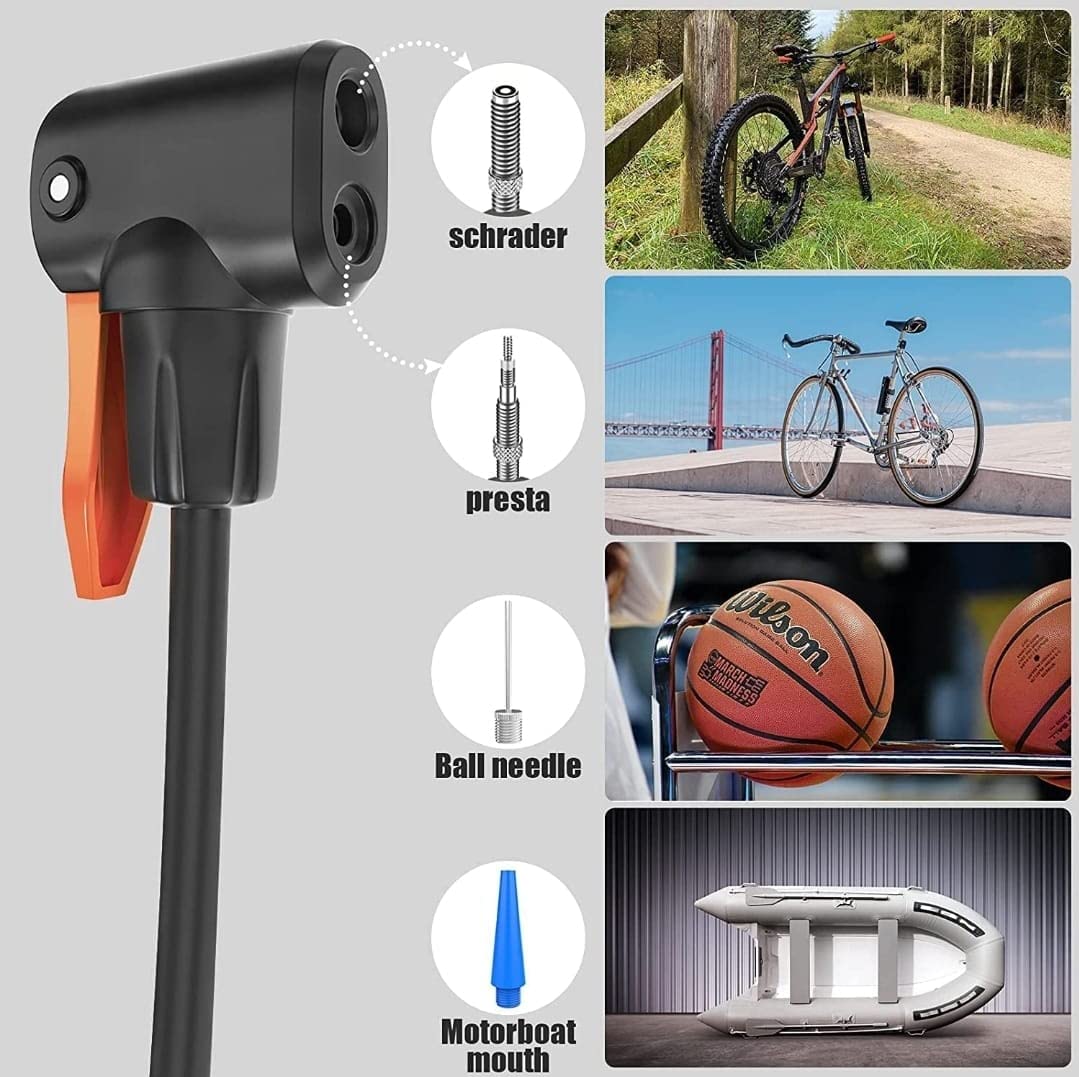 UK-0098 Portable High Pressure Foot Air Pump Heavy Compressor Cylinder with Pressure Gauge Floor Pump for Motorbike, for Cars, Bicycle, Football, Cycle Pump