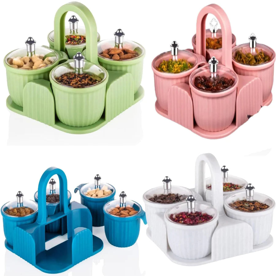 Dry Fruit Container Tray Set with Lid & Serving Tray 4 Pieces Airtight Jar for Serving Sweets, Chips, Cookies Other Snacks(Mutlicolor)