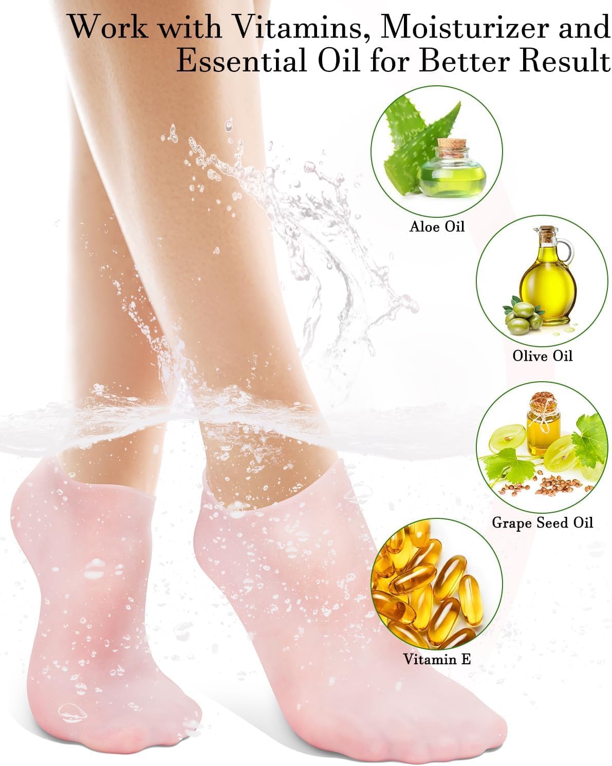 UK-1030 Silicone Heavy Quality Gel socks for dry, cracked feet that moisturise and heal cracked heels Multicoloured Natural Oil Spa Gel Socks