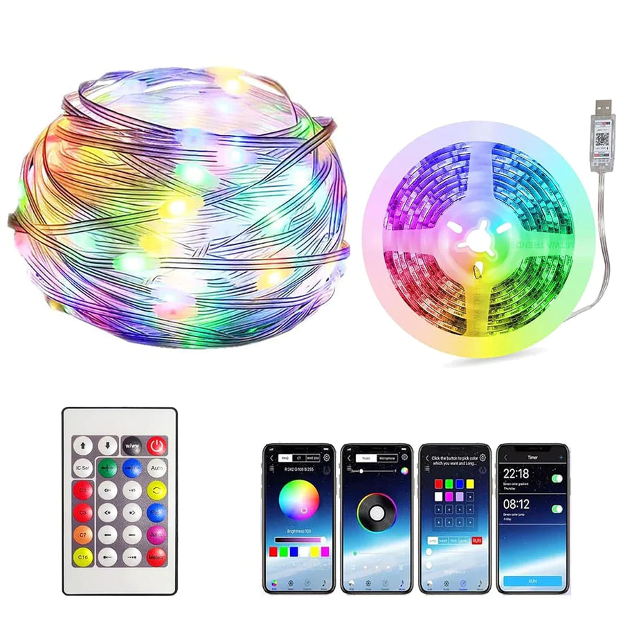 Smart Fairy String Lights - 5 Meter 150 LED Fairy Lights with Music Mode Remote App Control RGB Color Changing