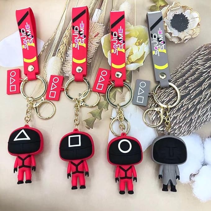 UK-0909 3D Cute Skuid- Game Keychain Character Key Chain with Rubber Lanyard