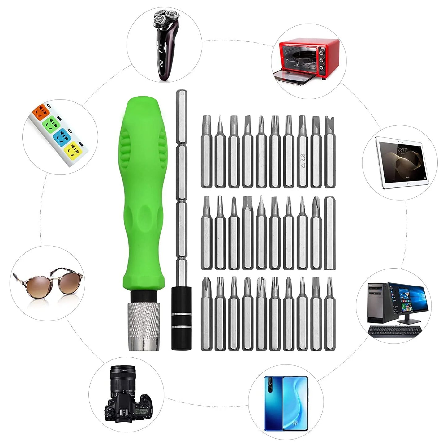 UK-0114 32 In 1 Mini Screwdriver Bits Set with Magnetic Flexible Extension Rod for Home Appliance, Laptop,Mobile