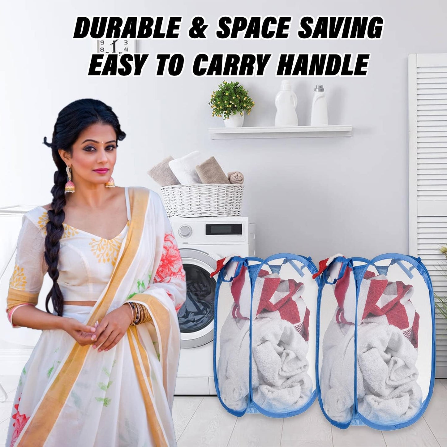UK-0766 Nylon Mesh Laundry Basket|Sturdy Material & Durable Handles|Netted Lightweight Laundry Bag