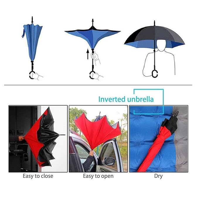UK-0893 Windproof Reverse Umbrella Foldable Umbrella For Travel Umbrella For Men And Women(PLAIN-Multicolor)