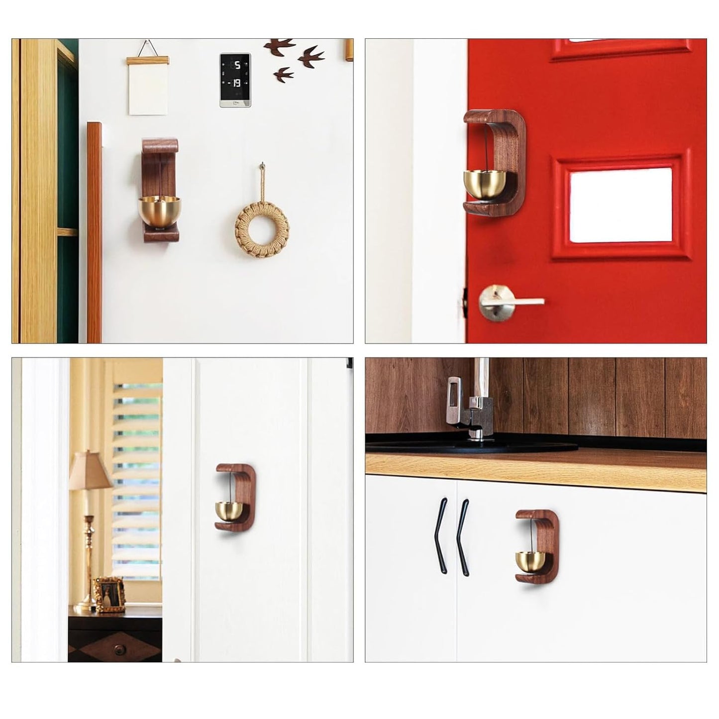 UK-0904 Wooden Door Chime with Brass Bell, Dopamine Door Bell for Home, Self-Adhesive Magnetic Doorbell, Serene Acoustic for Home & Shop, Shopkeepers Door Chime, Ideal Housewarming Gift