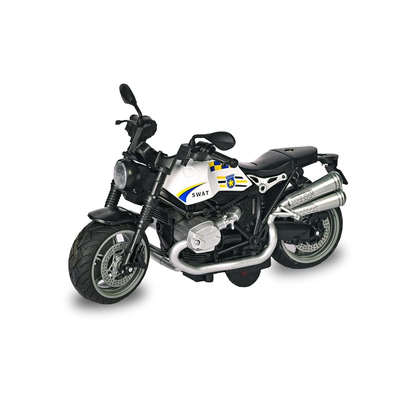 UK-0947 Police Bike Toy for Kids | 1:12 Scale Motorcycle Model | Rubber Tyres, Alloy Body | Random Color