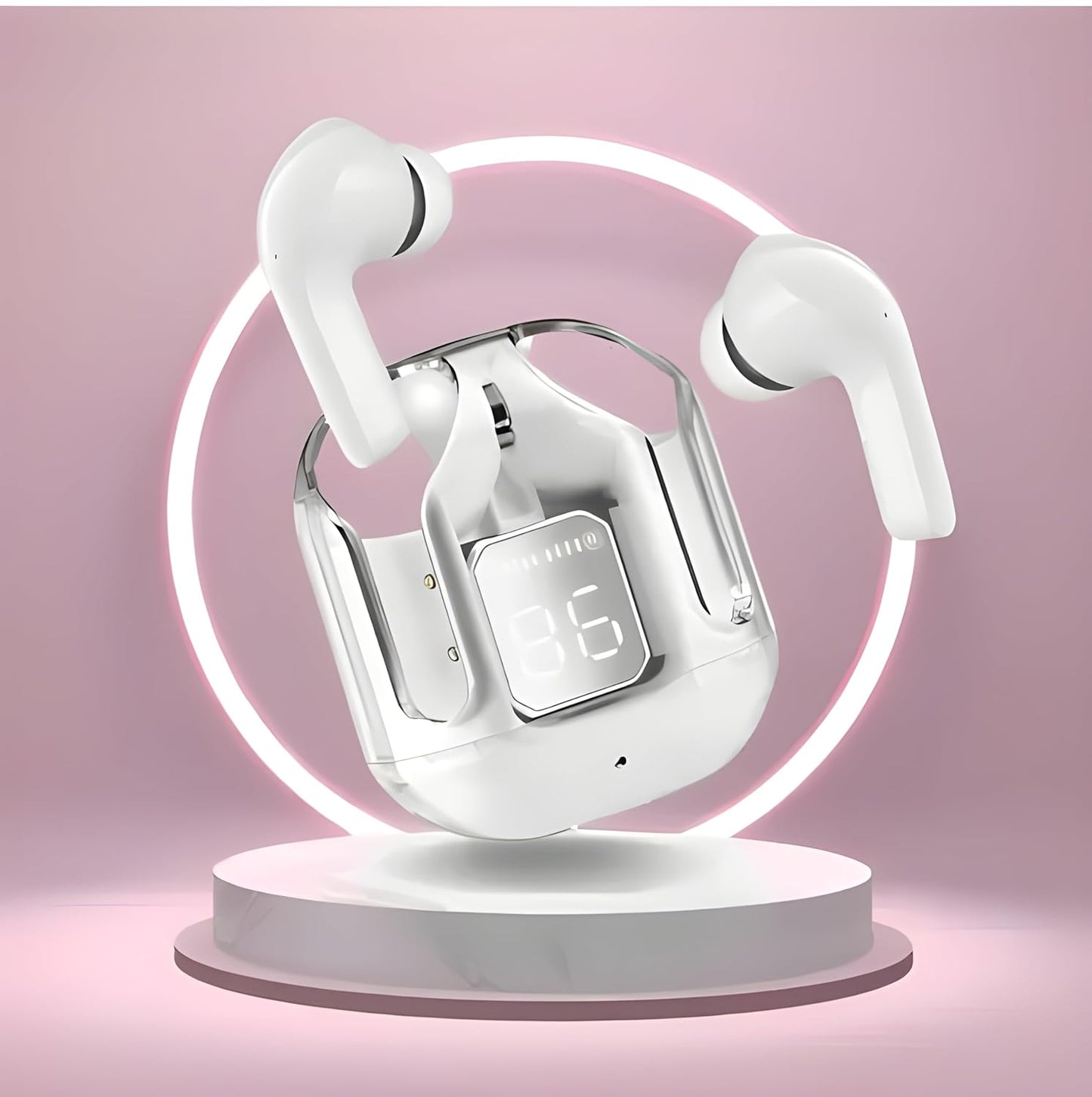 UK-0550 Ultrapod Wireless Bluetooth In Ear Earbuds, Transparent Charging Case, Active Noise Cancellation, Led Digital Display, Bluetooth Earphones, Touch Control