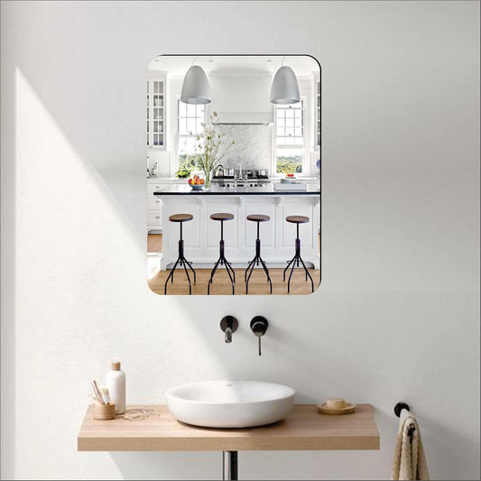 UK-0782 Wall Mirror Stickers Big Size (40x30) Cm Frameless Mirror for Wall Stickers | Mirror for Bathroom | Bedroom | Wash Basin Flexible Mirror Sheets for Wall