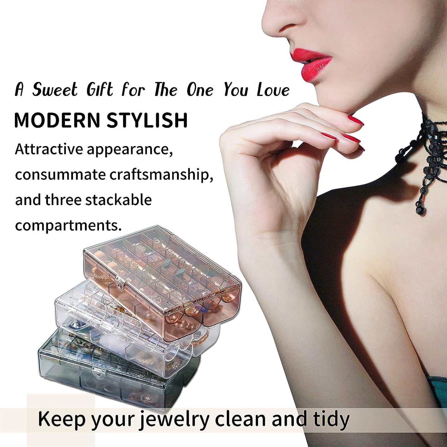 UK-0355 Clear Acrylic Jewelry Organizer Box with 2 Drawers and 30 Compartments, Small Dustproof Jewelry Box for Women and Girls, Earring Display Holder