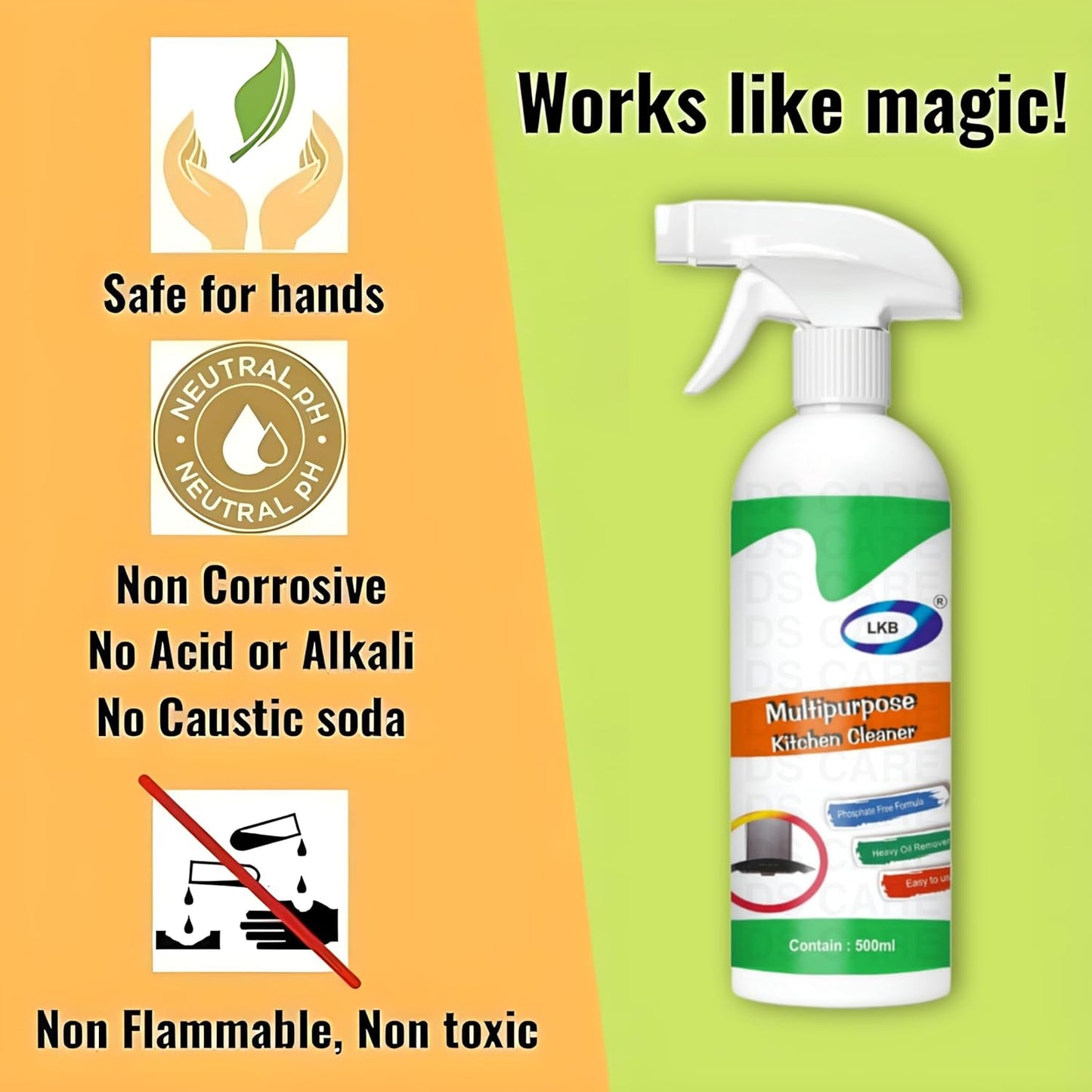 UK-0360 Kitchen Degreaser Cleaner Spray Oil & Grease Stain Remover Stove & Chimney Cleaner Spray Non-Flammable Kitchen Slab, Tiles, Floor, Sink Cleaner Liquid