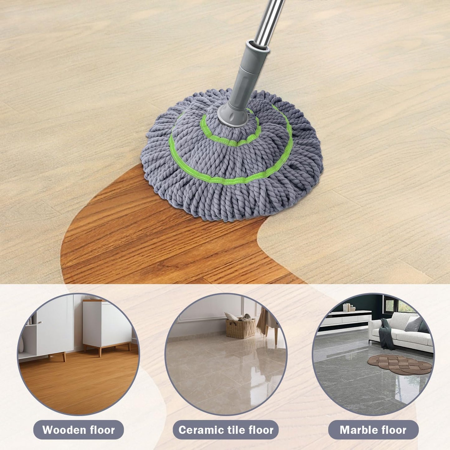 UK-0790 Self Wringing Squeeze Twist Mop | Microfiber Floor Cleaning Dust Mop with Extendable Stainless Steel Handle | for Home & Office Cleaning