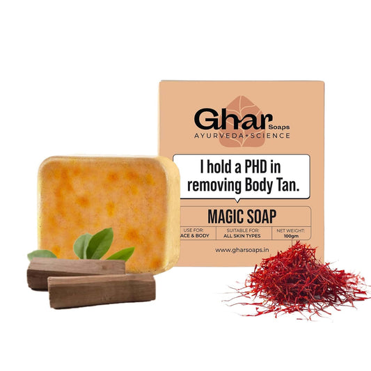 UK-0811 Ghar Soaps Sandalwood & Saffron Magic Soaps For Bath (100 Gms) | Paraben Free | Chandan & Kesar Bath Soap | Handmade Soaps For Glowing | Skin Brightening Soap For Men & Women