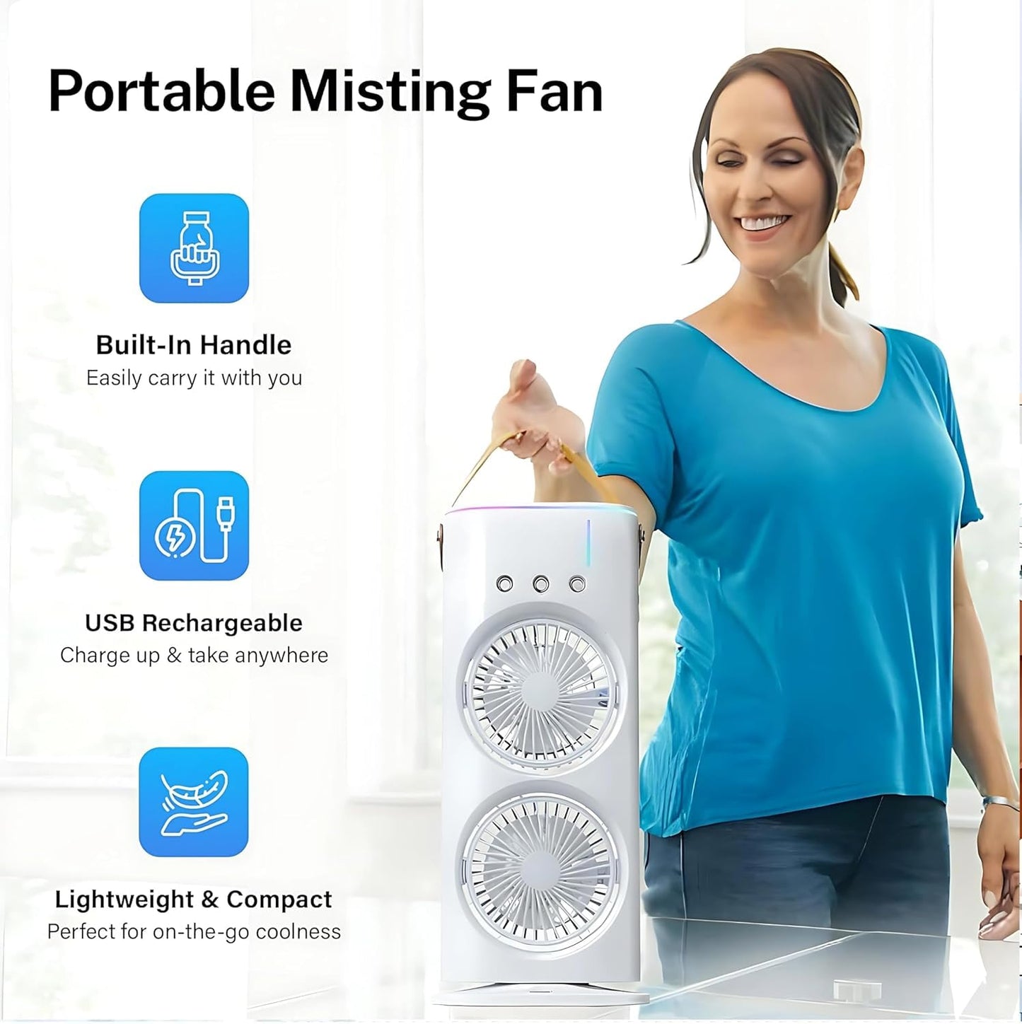 UK-0865 Air Misting Fan Portable Rechargeable Cooling Fan, Personal Air Conditioner, Evaporative Air Cooler for Room, Mister Portable Outdoor Cooling Fans that Blow Cold Air for Travel & More