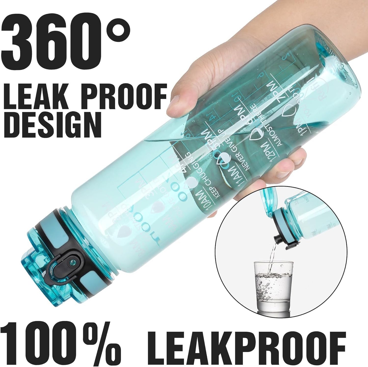 UK-0919 900ML Capacity Belt Straw Transparent Motivational Water Bottles with Time Marker Leak proof & break-proof | Best Usage for Office/School/College/Gym/Travel Bottle | BPA-Free Fitness Sports Bottle