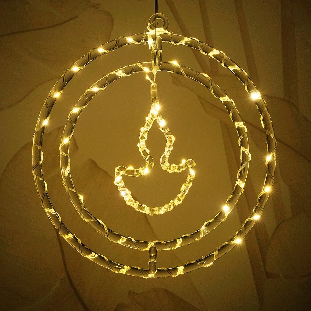 UK-1009 Diya Pendant Hanging Lights – Warm White LED Decorative Lights for Diwali, Navratri, Christmas Tree, New Year Party & Home Festive Décor