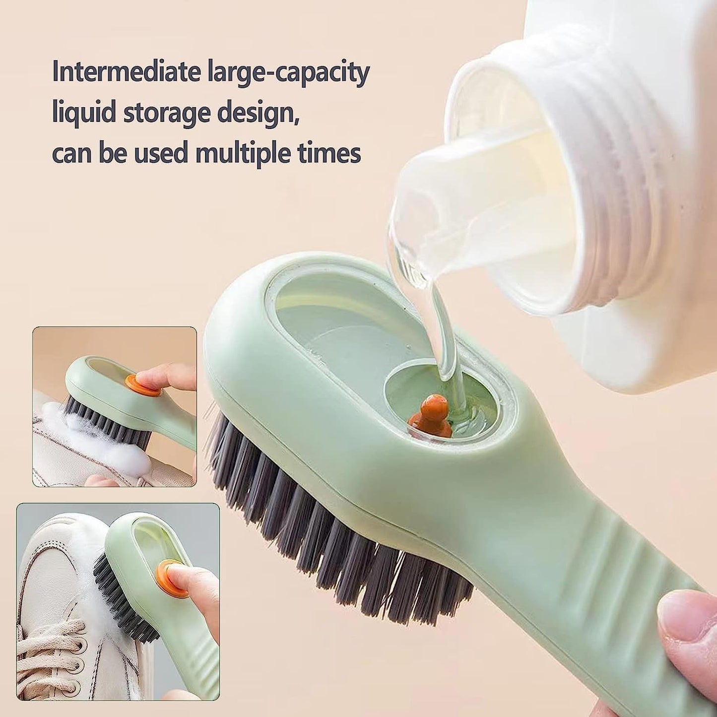 UK-0783 2 in 1 Shoe Cleaning Brush, Soap Dispensing Cleaning Brush with Handle Scrubbing, Reusable Washing Shoe Brush for Cleaning Clothes