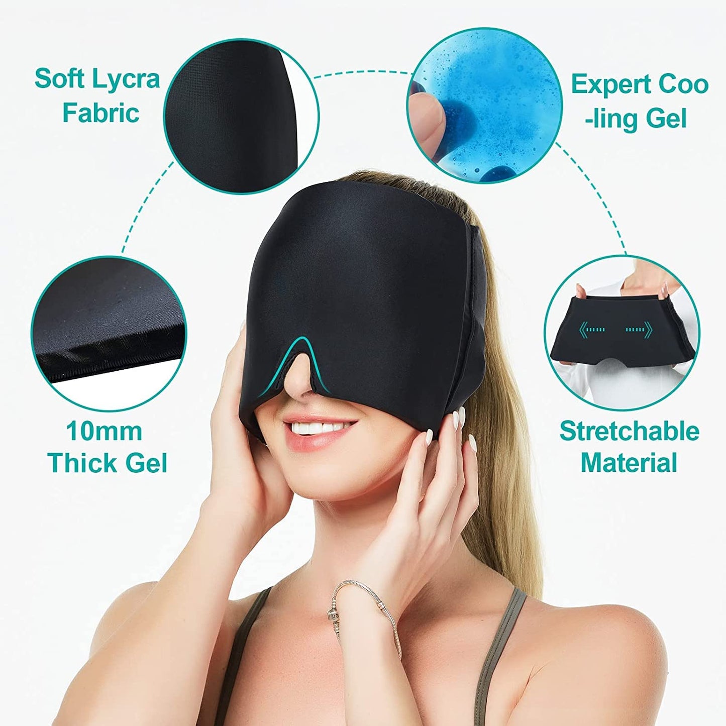 UK-0848 Relief Cap, Cold Therapy Headache Relief Hat/Ice Head Wrap/Ice Pack Mask, Cold Compress Headache Relief Cap for Tension, Sinus & Stress