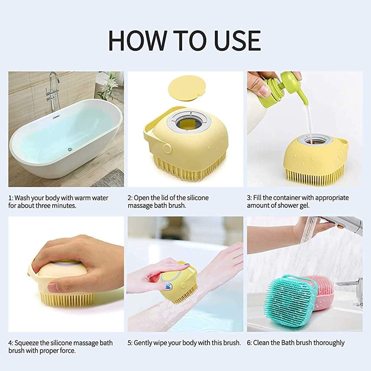 UK-0108 Silicone Massage Bath Body Brush Soft Silicone Bath Shower Massage Body Cleaning Bath Brush With Shampoo Dispenser