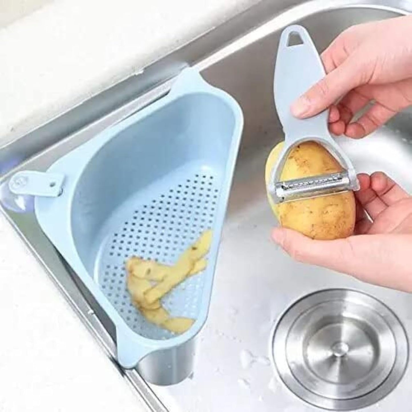 UK-0969 Kitchen Sink Corner Dish Organizer Tray Strainer Basket Drainer, Dustbin Storage Removable Holder Stand Rack, Waste Dispenser