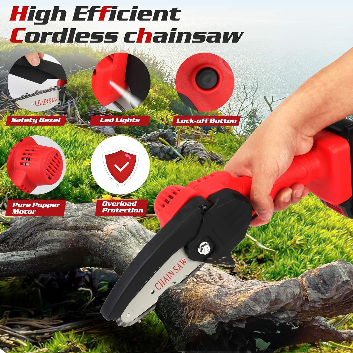 UK-0793 Cordless Electric Chainsaw WITH BATTERIES Handheld Pruning Chain Saw for Wood Plastic & Etc. Cutter Cordless Chainsaw