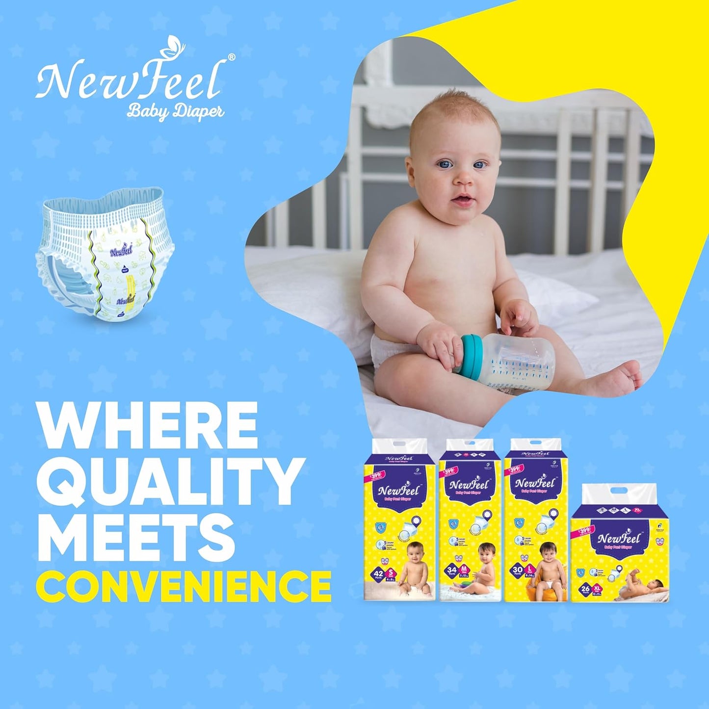 UK-0665 Newfeel Super Saver Baby pant Diapers Extra Large XL (26 pant) 12 to 17kg