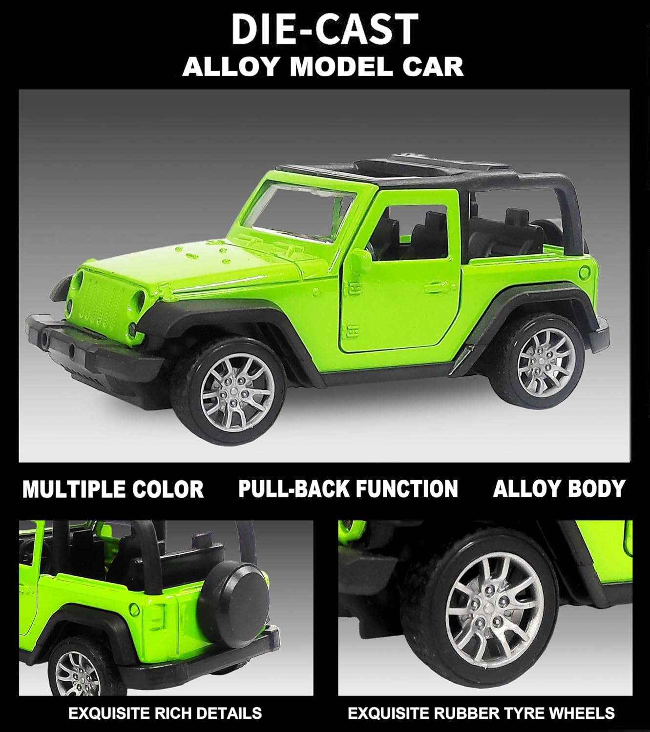UK-0941 Open Roof Thar Car Toy for Kids with Rubber Tires, Realistic Design Openable Doors - Off-Road Scale Model