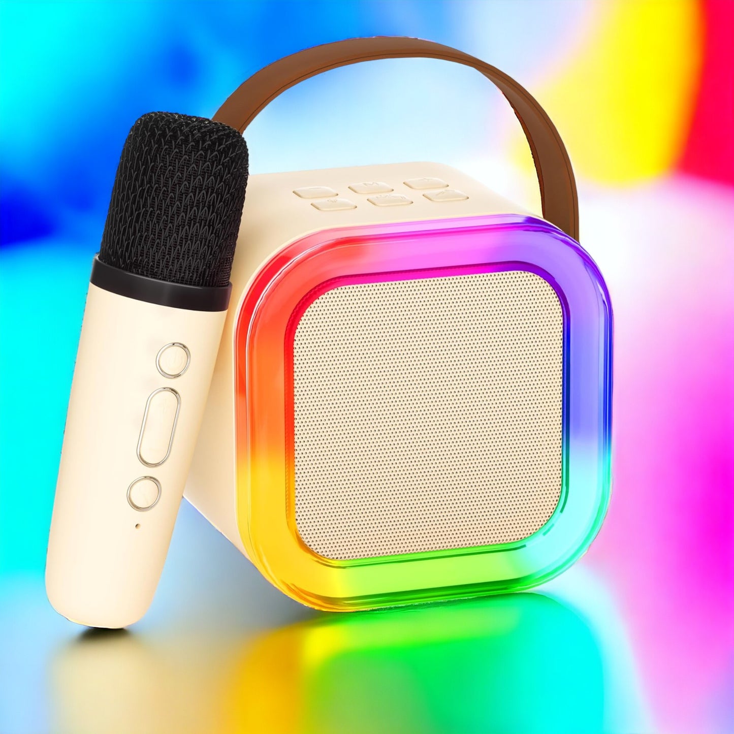 UK-0588 K12 Mini Portable Bluetooth Speaker With Mic for Kids or Adults with Bluetooth Wireless Microphones Colorful Lights Ideal Birthday (Single Mic)