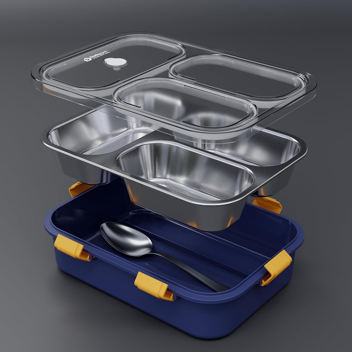 UK-0885 3 Compartment Stainless Steel Lunch Box 750ML, Lunch Box with Steel Cutlery Inside, Heating & Water Insulation for School Kids and Adults Office