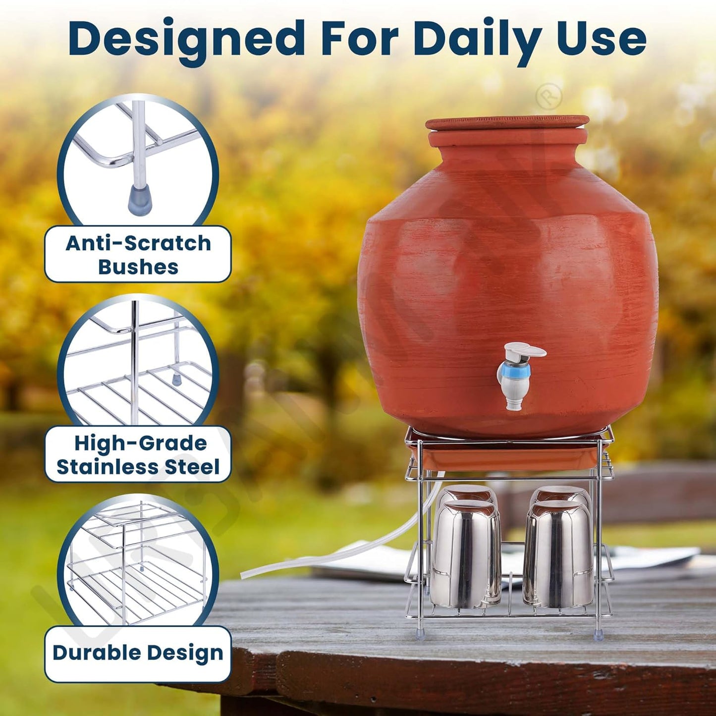 UK-0834 Round Surface Matka Stand for Water Pot | Pot Stand for kitchen utensils | Steel Matka Stand for Kitchen | Water Pot Stand for Kitchen| 8 X 8 X 7.5 Inch