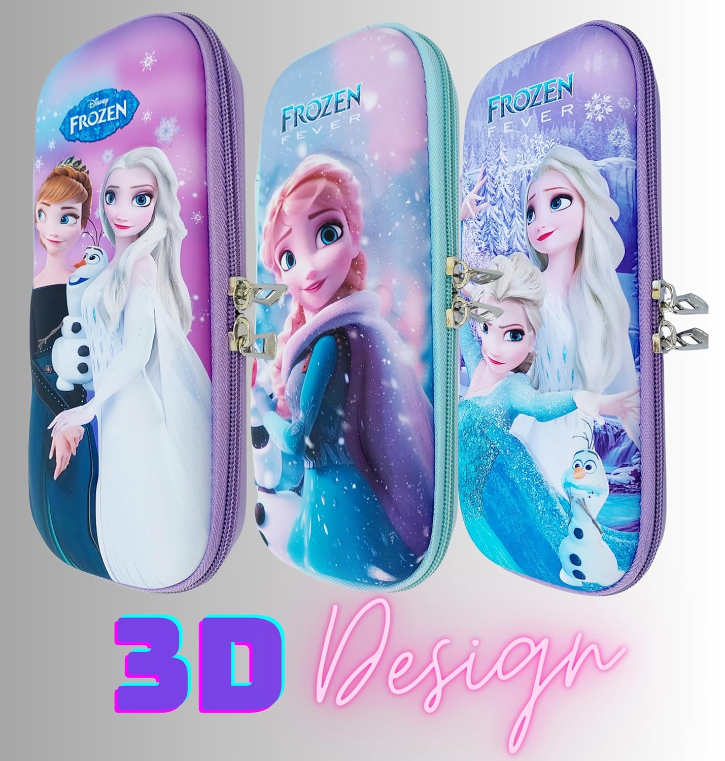 UK-0561 Pencil Box Pouch for Kids 3D Frozen Elsa Pencil Pouch for Girls, Stylish Premium Hardtop Stationery Bag for School Students