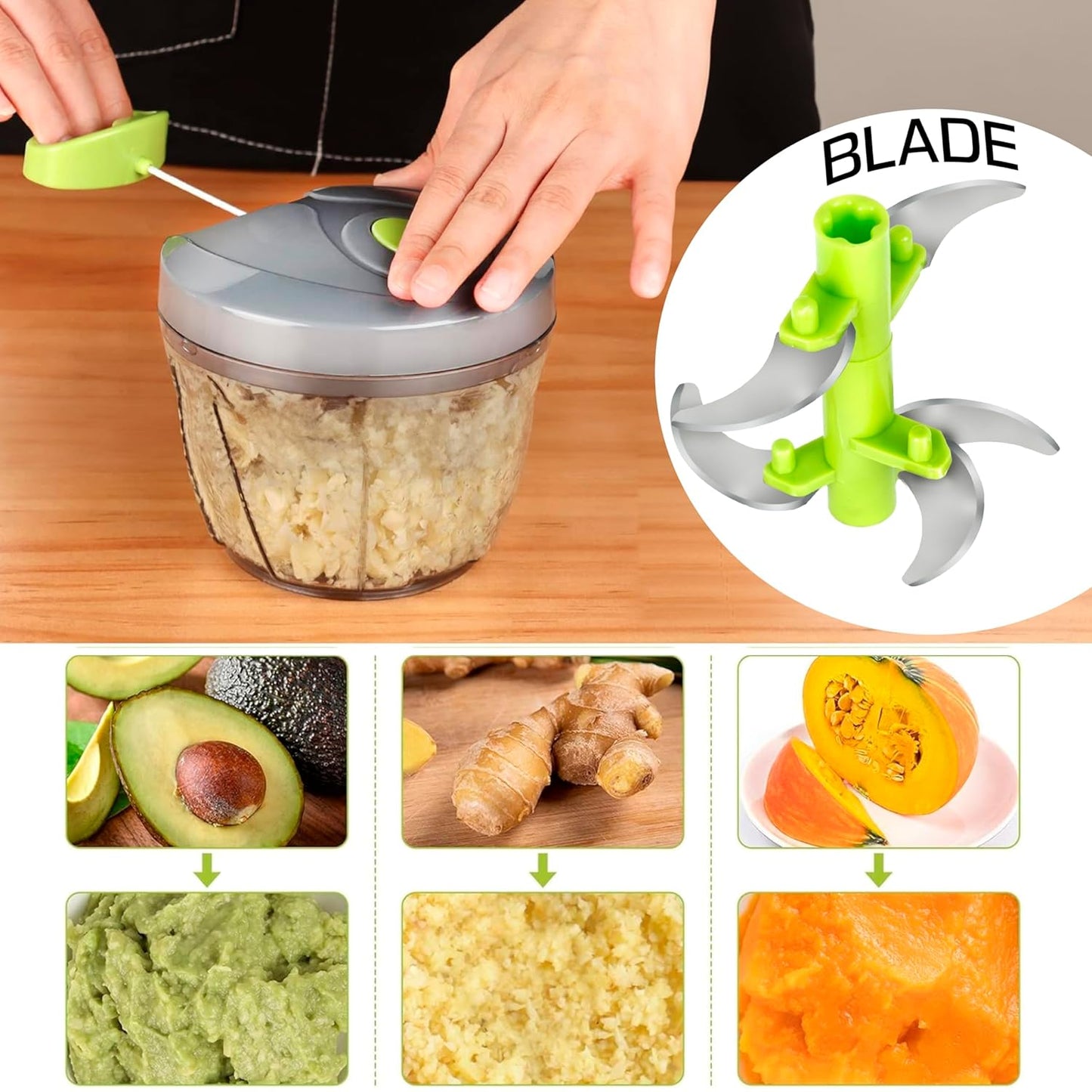 UK-0737 Handy Vegetable and Fruit Manual Onion Dry Fruit Salad Maker Vegetable Quick String Chopper 1000ml