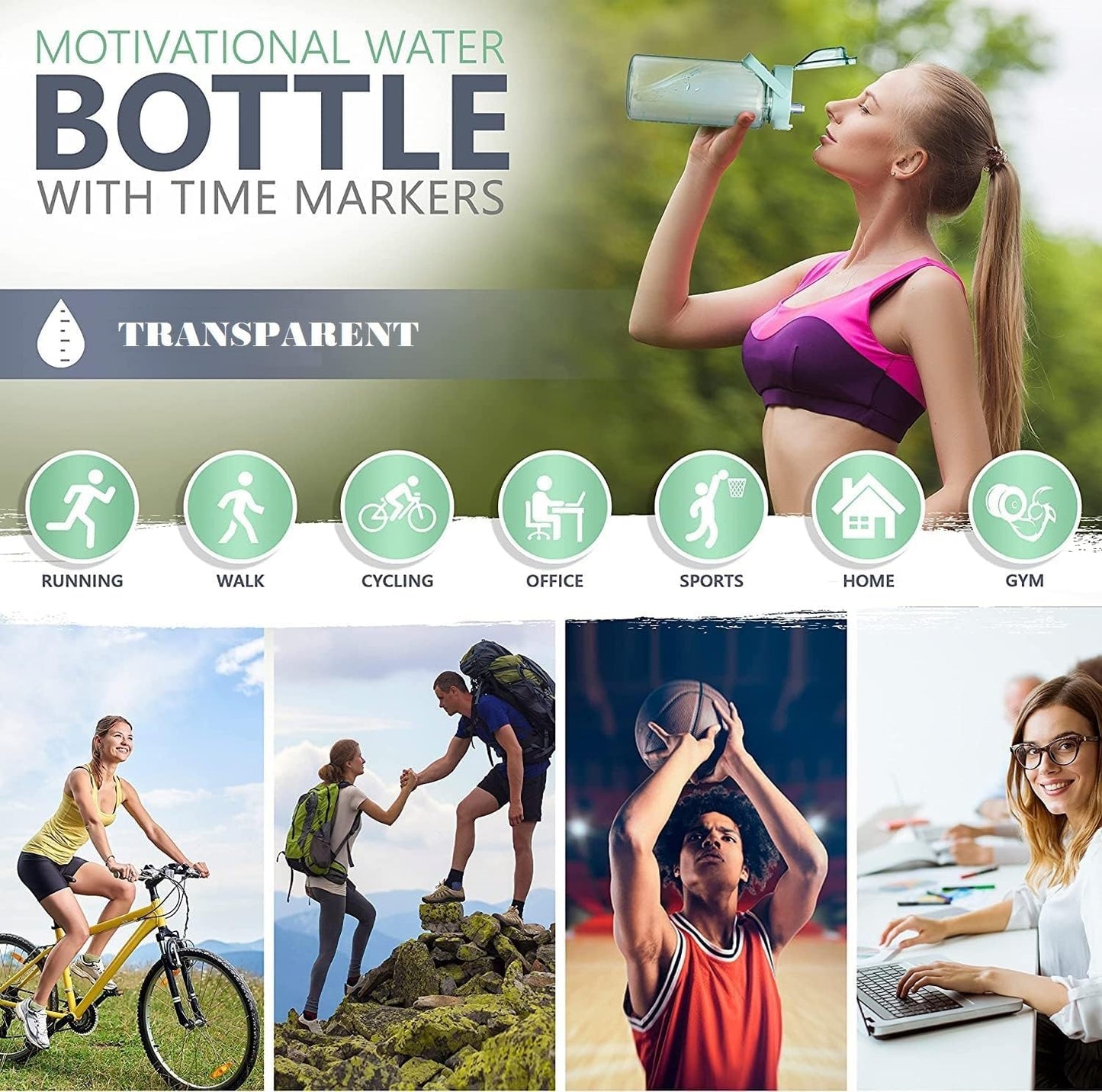 UK-0915 2 L Gym Belt Straw Transparent Motivational Water Bottles|Time Marker Leak Proof&Break-Proof|Best Usage For Office/School/College/Gym/Travel Bottle|Bpa-Free Sports Bottle