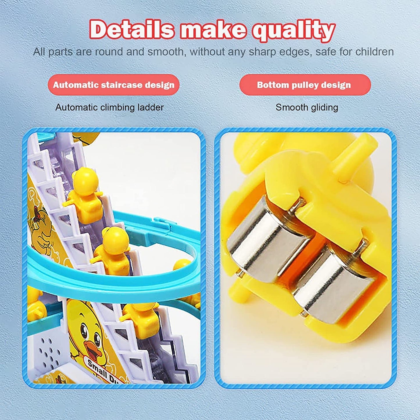 UK-0124 Duck Slide Toy Set, Funny Automatic Stair-Climbing Ducklings Cartoon Race Track Set Little Lovely Duck Slide Toy Escalator Toy with Lights and Music