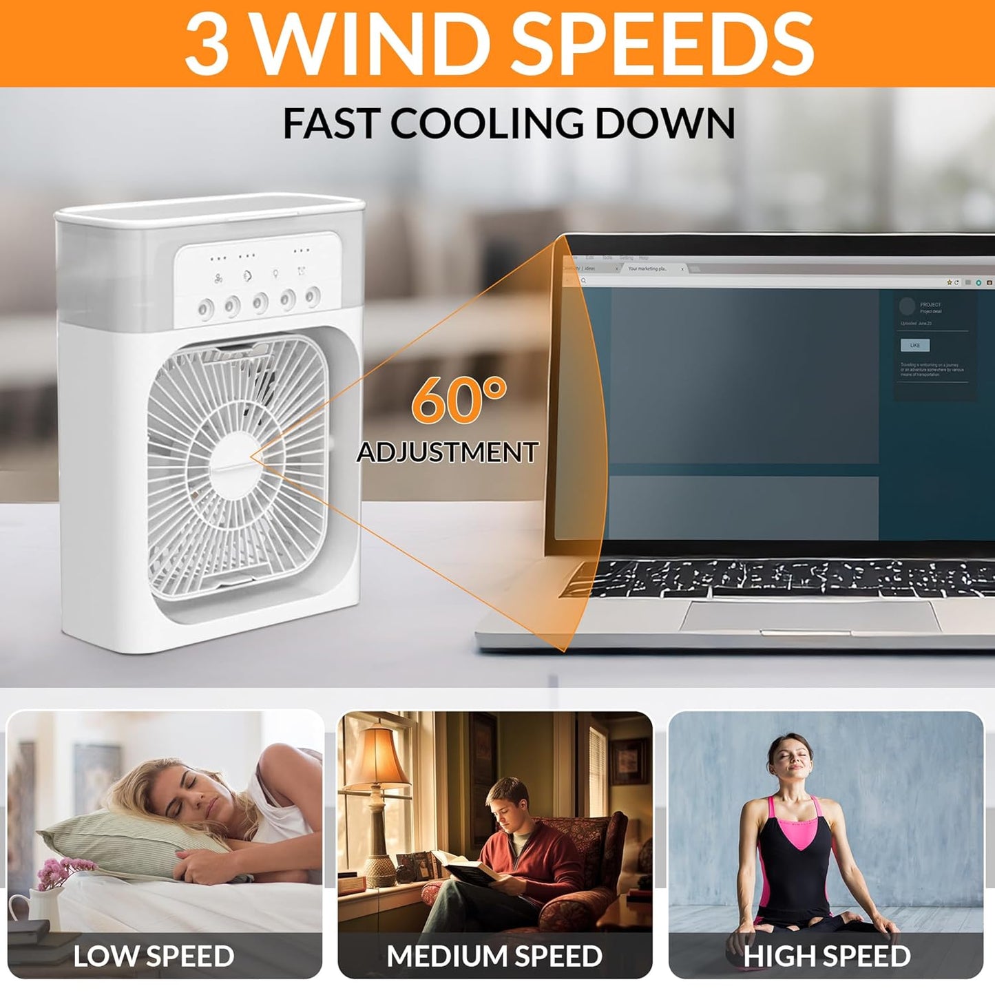UK-0804 Portable Ice Fan Air Cooler With water For Frost Cube Fan, 3 In 1 Mist Mini Evaporative Cooling Fan with LED, Timer, 3 Wind Speeds 3 Spray Modes for Home Office Bedroom Table and Desktop