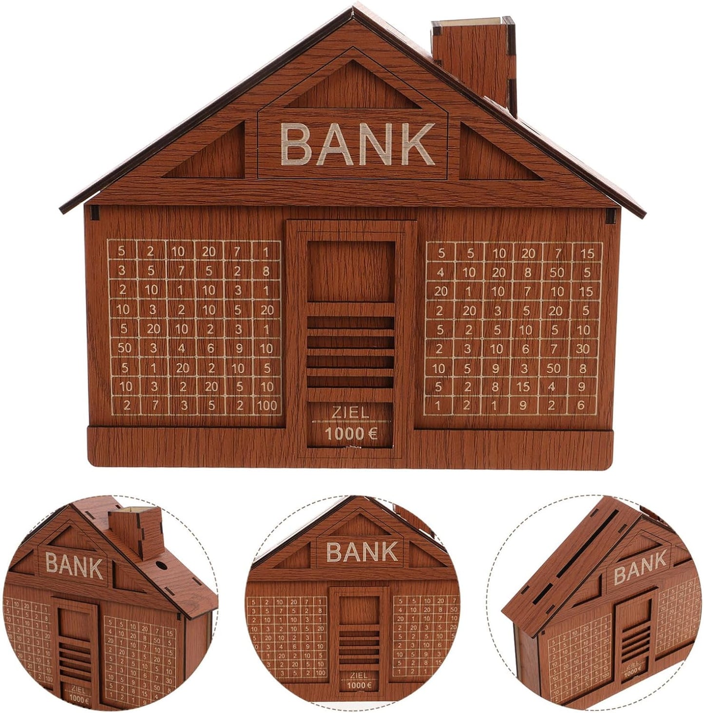 UK-0901 Wooden Piggy Bank for Kids, Retro Money Saving Box with 100000 Wooden Toy Targets
