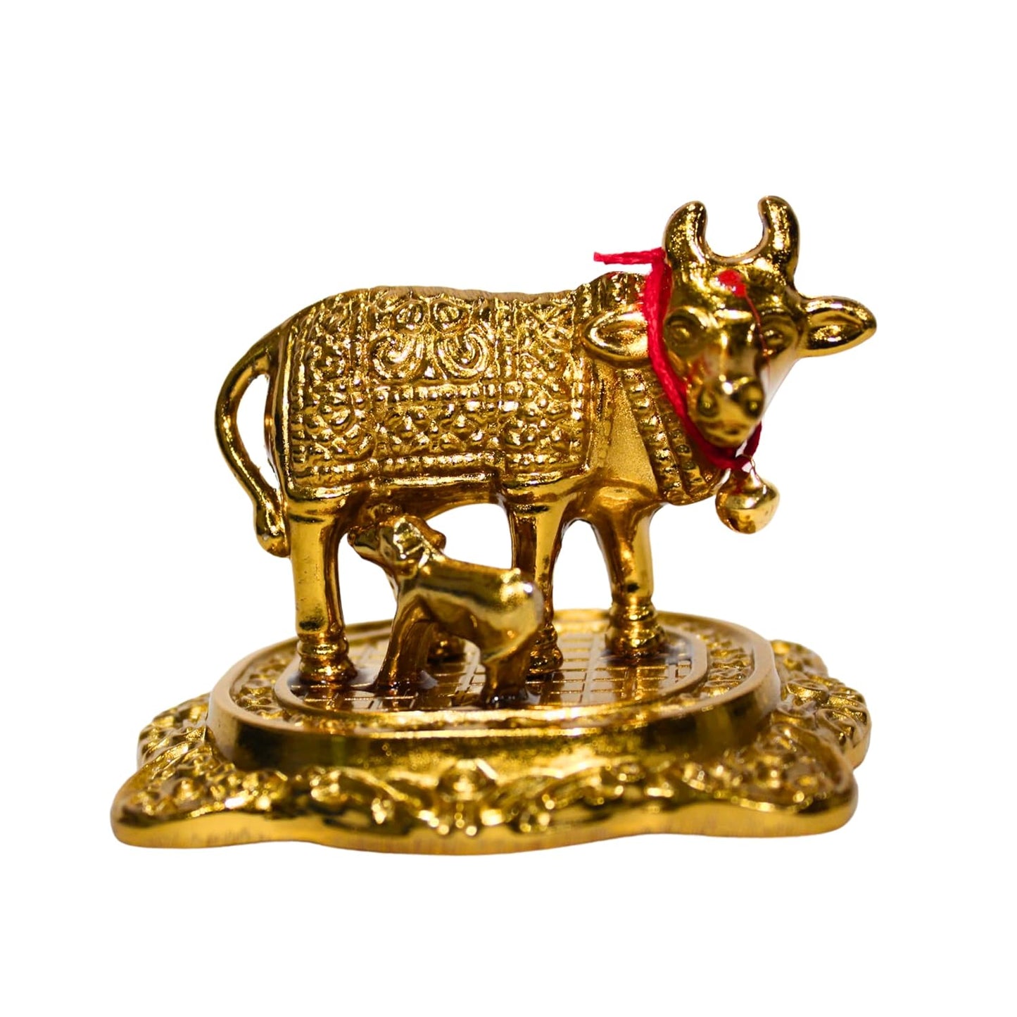 UK-0994 Golden Kamdhenu Cow and Calf Idol for Home Decor | Decorative Showpiece for Mandir, Office & Gift Purpose