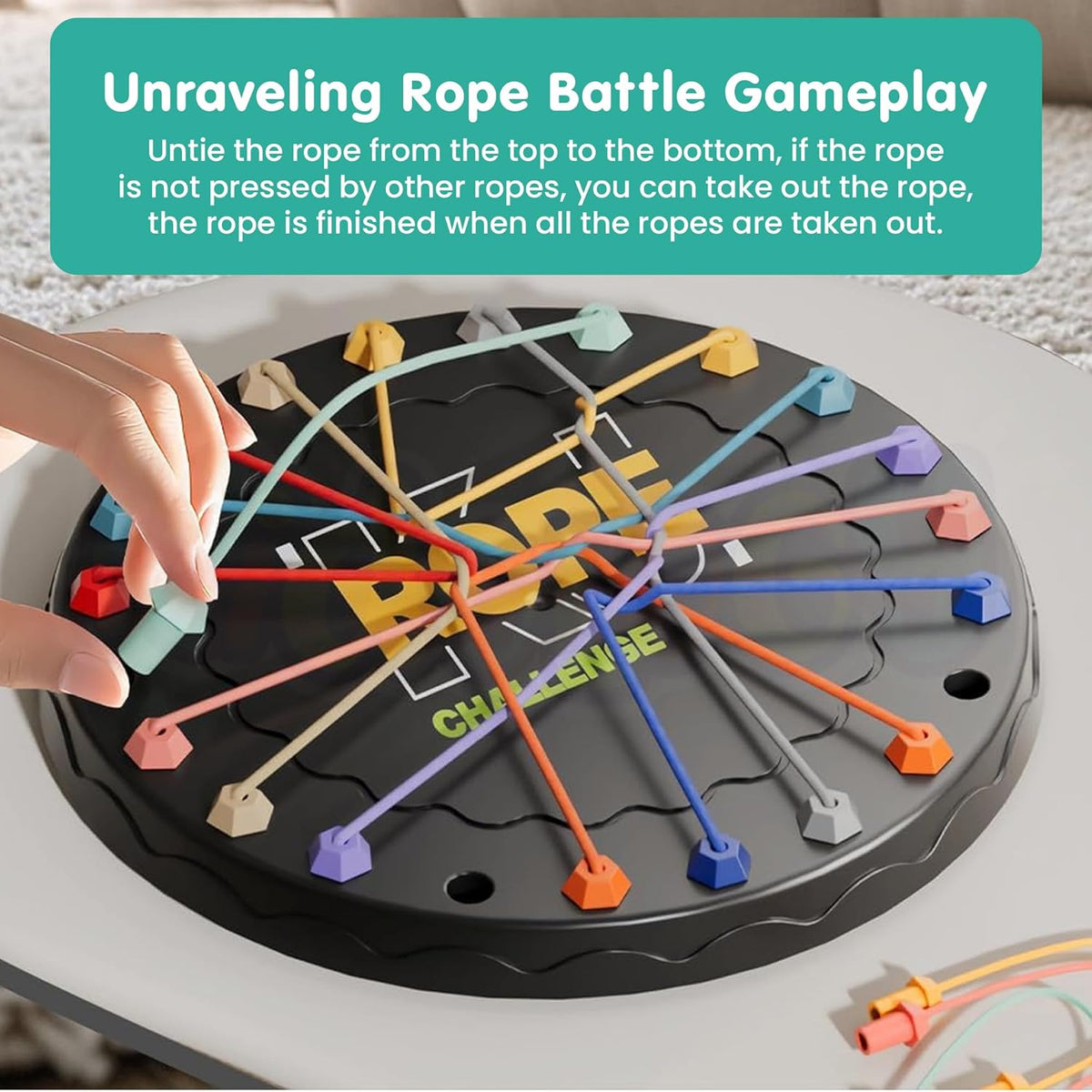UK-1017 Rope Challenge Board Game, Interactive Puzzle with 10 Elastic Ropes, Family Game, Brain Boosting Family Game for Ages 3+