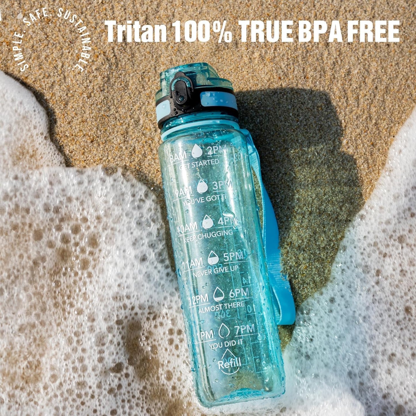 UK-0919 900ML Capacity Belt Straw Transparent Motivational Water Bottles with Time Marker Leak proof & break-proof | Best Usage for Office/School/College/Gym/Travel Bottle | BPA-Free Fitness Sports Bottle