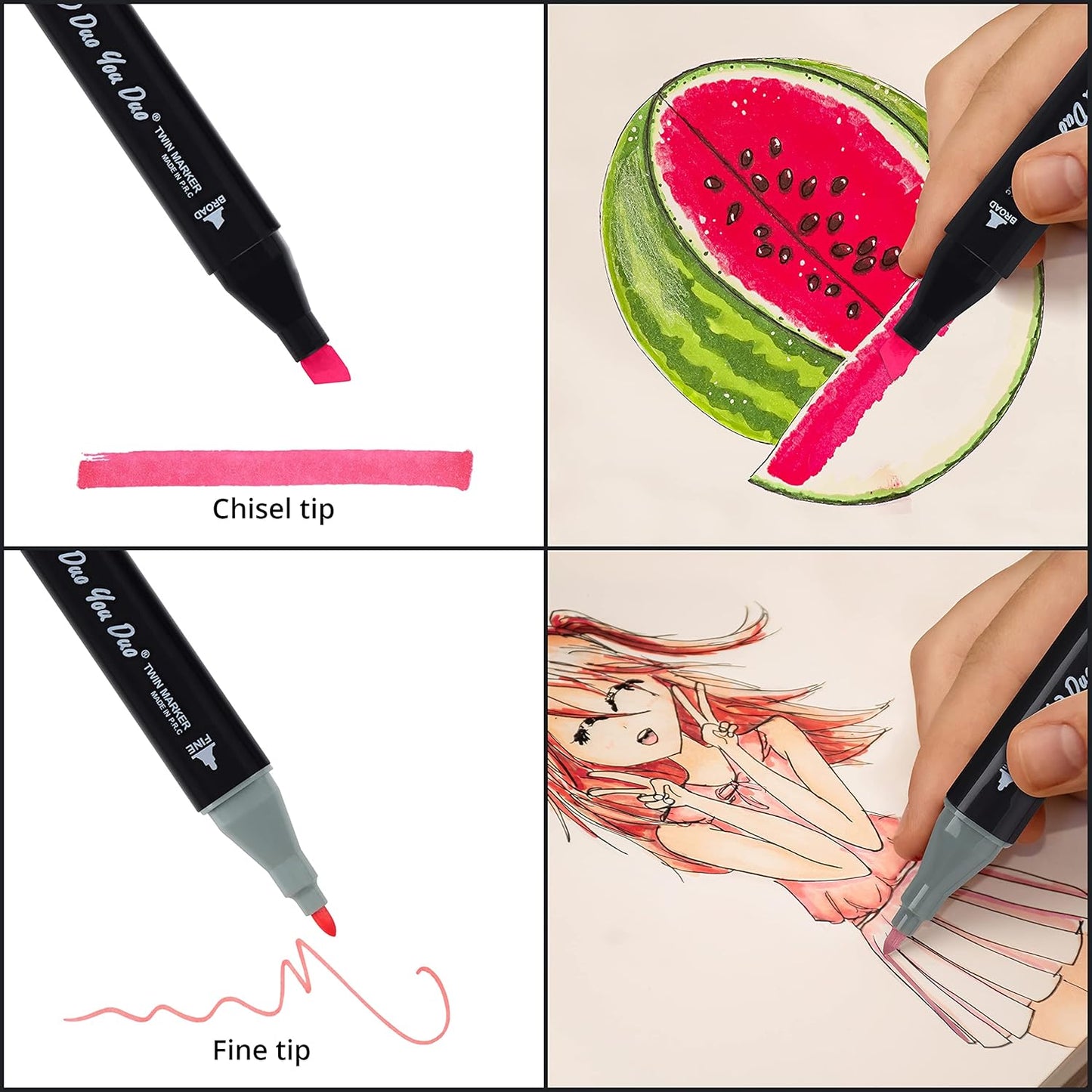 UK-0795 Touch Alcohol Markers 24 Professional Art Set - Double Ended Bendable Alcohol Based Ink Colors with Fine and Chisel Tip. Perfect for Artists